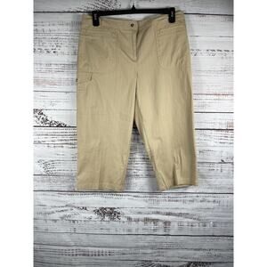 Izod Golf Classix Pants Women's 12 Beige Khaki Stretch Capri Cropped Casual NWT